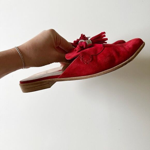Stuart Weitzman Slidealong Tassel Pointed Toe Mule in Red Suede Women's 6 - Picture 5 of 9